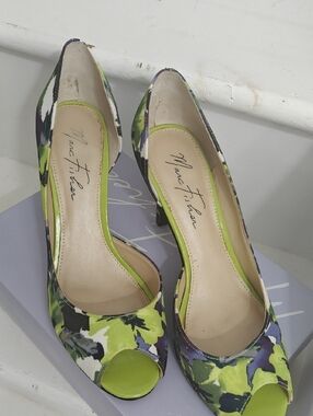 Marc Fisher Lime Floral Peep-Toe Heels